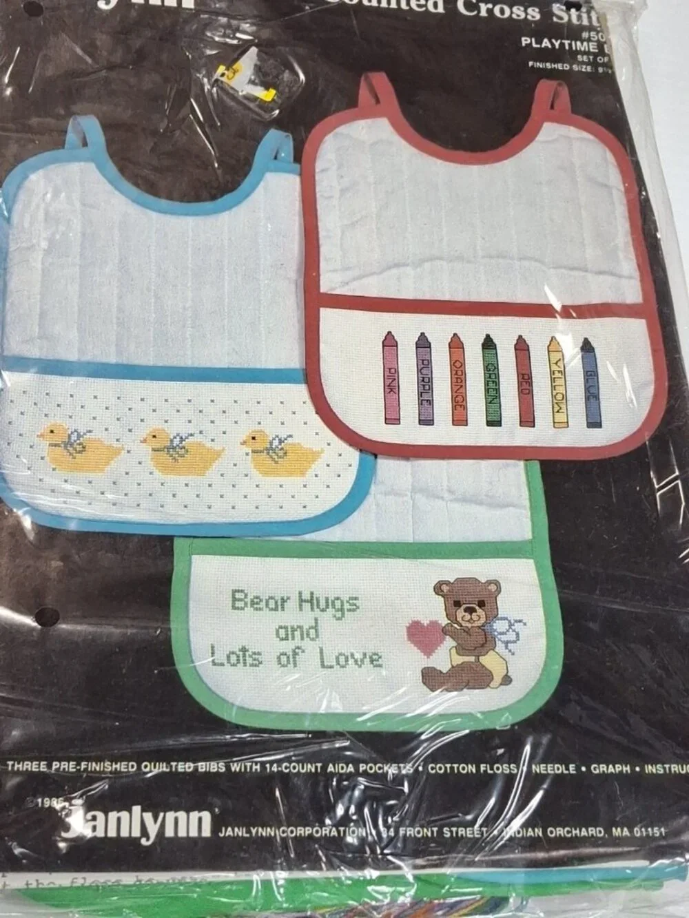 Janlynn Counted Cross Stitch Kit. 50-759 Playtime Bibs. Duck - Set Of Three. NEW
